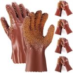 Teenyyou 4 Pairs Sewer Gloves Non Slip and Reusable PVC Gloves Abrasion Resistant Drain Cleaning Gloves Waterproof Safety Plumbing Snake Gloves for Men Women Plumber Tools, Brown