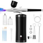 Airbrush Kit With Compressor 48PSI Rechargeable High Pressure Air Brush Set Cordless Airbrush Kit with 0.3mm Nozzle for Painting,Nail Art, Cake Decor,Makeup,Modeling (Black)
