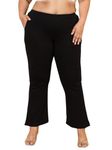 Amydus Plus Size High Waisted Black Pure Cotton Flare Pants for Women | Sizes L to 9XL | Stretchable & Cloud Soft Fabric | Plus Size Pants for Women | Formal Trouser for Women