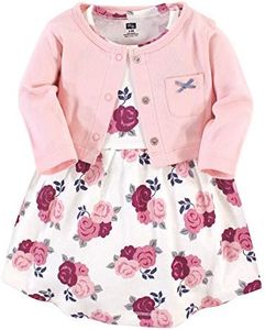 HUDSON BABY Baby Girls' Cotton Dress and Cardigan Set, Blush Floral, 18-24 Months