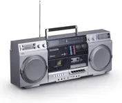 aiwa Retro Boombox CD Player with Cassette Recording, Bluetooth 5.0, FM/AM Radio, USB/SD/AUX Inputs, VU Meters, LCD Display, Dual 40W Speakers - Silver