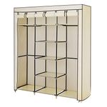 Songmics Folding Wardrobe, Fabric Closet, Foldable Wardrobe with 2 Clothes Rails, 175 x 150 x 45 cm, Beige RYG12M