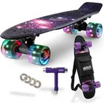 SKITCH Complete Skateboard Gift Set for Beginner Girls and Boys of All Ages with 22 Inch Mini Cruiser Board + All Accessories (Purple Galaxy)