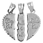 Textured Sterling Silver 3-Piece Diamond-Cut Mom and Daughters Breakable Heart Necklace Pendant (Broken, 3 Pieces)