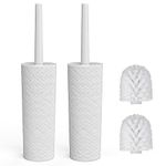 Toilet Brush, 2 Pack Toilet Brushes & Holders Sets with Plastic Handle and Soft Flexible Bristles, 4 Toilet Brush Heads for Bathroom Toilet-Ergonomic, Elegant, Durable Loo Brush (White)