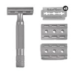 ROCKWELL RAZORS 6S Adjustable Safety Razor for Men & Women | Eco-Friendly & Reusable Shaving Razor | 5 Double Edge Razor Blades made of Pure Swedish Stainless Steel | Matte Silver Finish