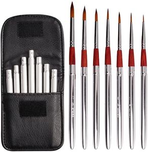 Eval (7PCS) - 7pcs Travel Artist Painting Brushes,Detachable Portable Compact Anti-Shedding Nylon Hair Round Hair Pocket Brushes Set with Black Leather Bag for Watercolour Acrylic Oil (7PCS)