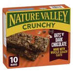 NATURE VALLEY Dark Chocolate Oats Crunchy Granola Bars, No Artificial Colours, No Artificial Flavours, Snack Bars, Made with Whole Grain Oats, Pack of 10 Bars, Made with Dark Chocolate