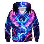 UIEIQI Hoodies for Boys Girls 3D Cool Phoenix Hooded Sweatshirts Kids Long Sleeve Novelty Pullover for School Size 8-11