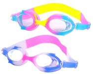Toyshine Kids Swimming Goggles For (Age 4-12) Waterproof Swim Goggles (2PC) Clear Vision Anti Fog UV Protection, Multicolor SSTP