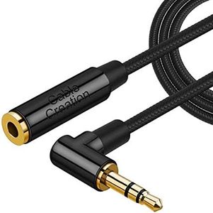 3.5mm Headphone Extension Cable, CableCreation 1.8M Right Angle 3.5mm Male to Female Audio Stereo Cable with Silver-Plating Copper Compatible with iPhones, iPad, Sony Beats, PS4 Headset, Black/ 6Feet