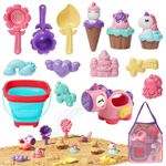 Lehoo Castle Beach Toys for Kids, Unicorn Sand Toys, Unicorn Gifts for Girls, Collapsible Bucket and Spade Set, Sand Molds, Watering Cans, Rakes, Mesh Bag, Sand & Beach Toys for Toddlers Age 1-5