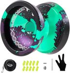 WATIEOBOO Yoyo Professional Responsive Yoyo for Kids 8-12 Unresponsive Yo yo for Adults Beginner Friendly Fingerspin Trick Pro Yoyos with Yo-yo Accessories (Black Green Purple)