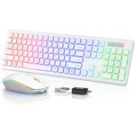 Wireless Keyboard and Mouse Combo - RGB Backlit, Rechargeable & Light Up Letters, Full-Size, Ergonomic Tilt Angle, Sleep Mode, 2.4GHz Quiet Mouse for Mac, Windows, Laptop, PC, Trueque (White)