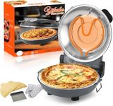 YIBAKE 12'' Electric Countertop Pizza Maker with Pizza Stone – 1200W Indoor Italian Style Oven with Top & Bottom Heating, Adjustable Temperature & Timer – Premium Home/Indoor Pizza Oven (Grey, 12 in)