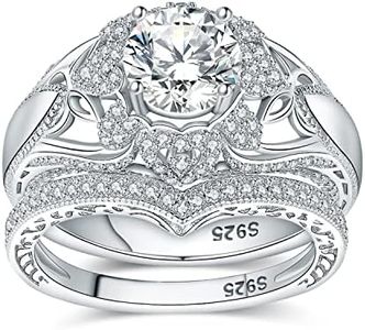 JewelryPalace 1.5ct Vintage Papillon Bague Coeur Cubic Zirconia Pierre Argent 925 Femme, Diamant Simulé Or 14k Blanc Bague Fiançailles Mariage Promise Anneau Alliance, Arc Ensemble Bijoux Mariee