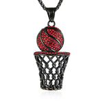 HZMAN Mens 18k Gold Silver Plated Basketball Rim CZ Inlay Pendant Necklace Hip Hop 22+2 Inches Chain (Black)