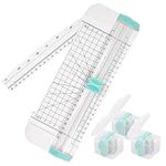 4 Pcs Portable Paper Cutter Set, 12 Inches Mint Green Paper Trimmer with Replacement Blades, Scrapbooking Tool with Automatic Security Safeguard, Side Ruler for Crafting Paper, Label, Cardstock