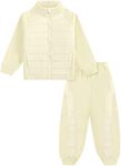 Gogokids Boys Girls 2-Piece Fleece Outfits, Warm Quilted Winter Jacket & Pants Set, Kids Thermal Tracksuit Snow Suit Layer for School Skiing, White, 11-12 Years