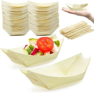 Bamboo Wooden Boat 200 Packs with 200 pcs Bamboo Stickers 4 Inches