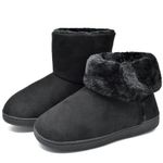 KuaiLu Womens Slipper Boots Knitted Winter Warm Comfy Memory Foam Ladies Bootie Slippers Women Comfort fluff Plush Faux Fur Lined Bedroom House Ankle Slipper Indoor Outdoor Rubber Sole Matte Black 7-8