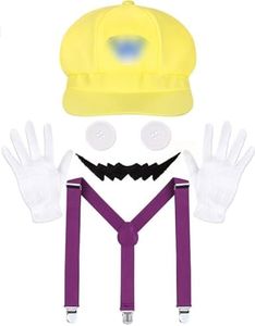 Cosrea Super Brothers Hat Adult Halloween Costume Yellow Hat Mustache Gloves Buttons Accessory Kit for Men Women