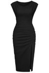 ihot Dresses for Women Sexy Ruched Bodycon Semi Formal Wedding Guest Cocktail Party Little Black Dress Midi Length Black S