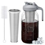 Cold Brew Coffee Maker & Pitcher Set - 64oz Mason Jar with Stainless Steel Filter, Spout Lid & Cleaning Brush - Ideal for Iced Coffee, Tea, and Infused Beverages (64oz)