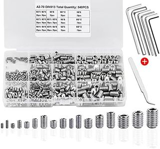 540Pcs Vis Sans Tête Hexagonale M2 M3 M4 M5 M6 M8 Vis Allen Acier Inoxydable Vis Pointeau Poignée de Porte avec Allen Clé et Pince à Épiler