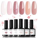 Modelones Gel Nail Polish 6 Colors Nude Pink Summer Glitter Neutral Gel Polish Peaches All Seasons Skin Tones Soak Off Manicure Nail Art Design Salon Starter Kit Home Holiday Gifts for Women Girl