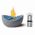 Tabletop Fire Pit with Glass Stones, 10 Inch Portable Alcohol Fireplace, Concrete Smokeless Fire Pit with Fire Glass for Indoor and Outdoor use, Small Personal Fire Pit Smore Maker, Gift