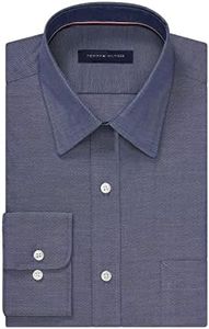 Tommy Hilfiger Men's Dress Shirt Regular Fit Non Iron Solid, Night Blue, 16.5" Neck 32"-33" Sleeve