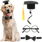 Dog Graduation Costume Set,3 Pcs Pet Graduation Cosplay Outfit Include Dog Graduation Hat with Yellow Tassel,Dog Bow Tie and Round Lensless Glasses for Puppy Cat Party Costume Accessory