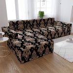 House of Quirk House Of Quir Universal Sectional 140 Gsm Sofa Covers L-Shape Slipcover 2Pcs Elastic L-Type Chaise Sofa Furniture Protector(Cambric Black)