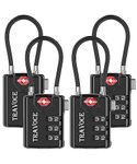 Search Alert TSA Approved Travel Combination Luggage Cable Locks for Suitcase, Gym Locker,Toolbox,Backpack 1,2,4,6 &10 pk, Black 4 Pack, ONE_Size