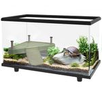 PawHut Turtle Tank, 28L Glass Turtle Aquarium with Basking Platform, Ramp, Easy Drainage, Strip Patch Thermometer, for Small Turtles, 45 x 25 x 29cm