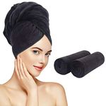 Sunland Microfiber Hair Towel Wrap for Women 2 Pack Super Absorbent Quick Dry Magic Hair Turban for Drying Long Hair Soft and Large 20 inch X 40 inch Black