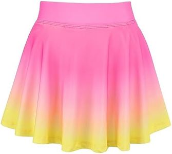 JESKIDS Pleated Skirts Girls' Tennis Skirts Golf Skort Athletic Dance Running School Sport Skirts with Shorts 8-9 Years Gradient Pink Yellow