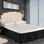 Exclusivo Mezcla Pom Bed Skirt for Queen Bed with 16 Inch Tailored Drop, Easy Wrap Around Dust Ruffles Adjustable Elastic Belt, Wrinkle and Fade Resistant (Black)