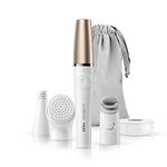 Braun FaceSpa Facial Epilator for Women, Hair Removal with Facial Cleansing Brush Head, Toning Head & Charger Stand, Wet & Dry, SE911, White/Bronze