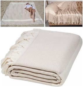 DEMMEX XXXL 90x82 inches 100% Turkish Cotton Beach Picnic Camping Blanket, Throw, Bedspread, Oversized, Multipurpose, Diamond Weave, Made in Turkey, 3lb of 100% Pure Soft Turkish Cotton (Beige)