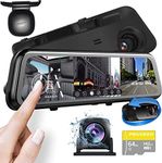 PRUVEEO 2K Mirror Dash Cam 3 Channel,Rear View Mirror Camera,Dash cam Front and Rear Inside,12'' Full Touch Screen, IR Night Vision,GPS,Parking Assistance,Free 64GB Card