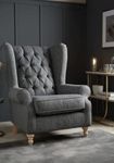 WOOD POINT crafts Tufted Wing Chair for Living Room Bedroom High Back Arm Chair Cushioned Lounge Chair Single Seater Sofa |Luxury Rest Chair (Grey)