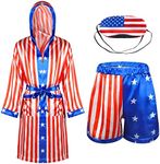 Vabean Satin American Flag Boxing Costume with Robe Satin Shorts and Patriotic Blindfold Sleeping Adults Soft Eye Cover(Medium)