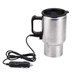 Car Kettle Boiler, 12V Electric Stainless Steel Liner Heating Cup 450ml Portable Travel Camping Water Bottle Heater Thermoses Cigarette Lighter Temperature Control Anti Scalding for Tea Milk Coffee