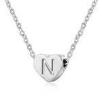 AFSTALR Heart Letter Initial Necklace for Women - Silver Girls Charm Pendant Personalized Kids Child Jewellry Gifts, Silver Letter N Necklace