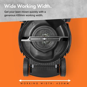 VonHaus 1800W Electric Lawnmower – 52L Bag, 430mm Width, Adjustable Handle