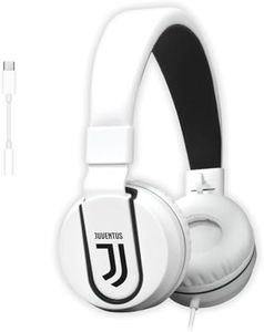 Juventus Football Cuffia microfono incluso |ON-EAR |con filo cavo aux | Bianco/Nero | con adattatore usb-c