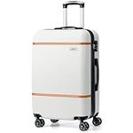 AnyZip Luggage ABS+PC Hardside Lightweight Suitcase with Spinner Wheels TSA Lock, Checked-Medium 24-Inch, White