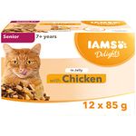 IAMS Delights Complete Wet Cat Food for Senior 7+ Cats Chicken in Jelly Multipack 12 x 85 g Pouches